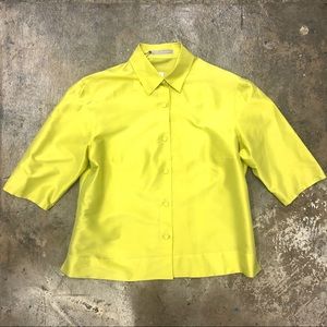 Robert Friedman Silk Top Blouse Button Down Green